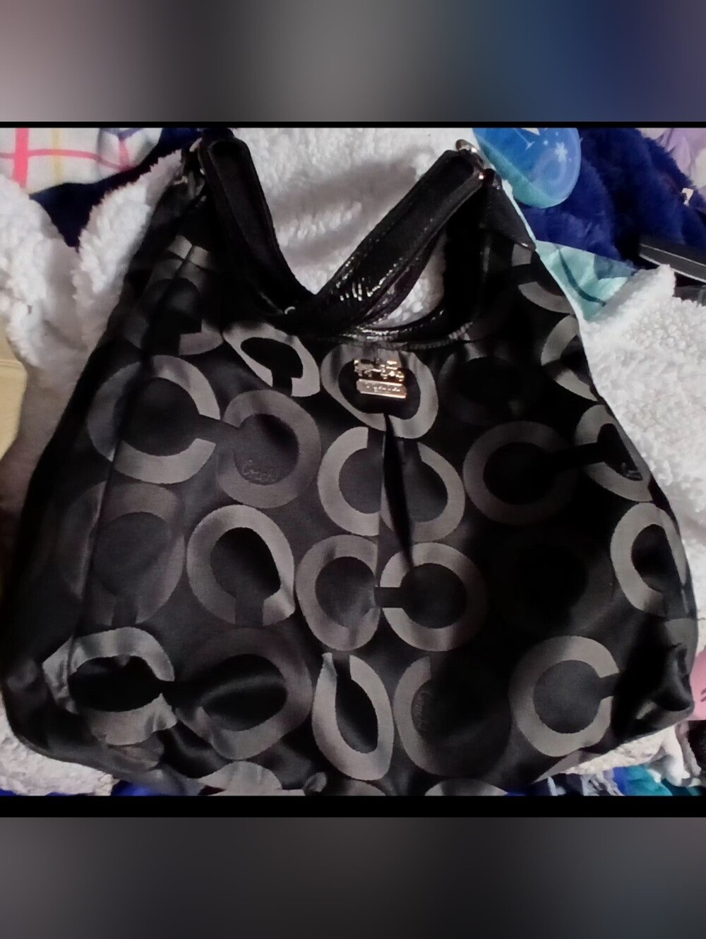 Coach Black Signature Circle Logo Hobo Bag
